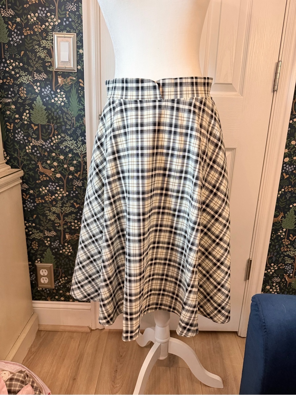 Black & White Plaid Midi Skirt